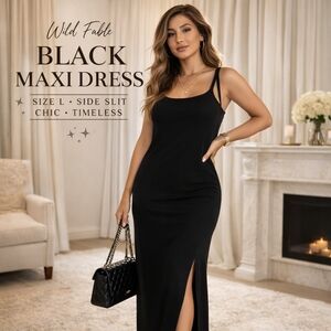 Wild Fable Black Pull-on Bodycon Ribbed Maxi Slip Dress, Large